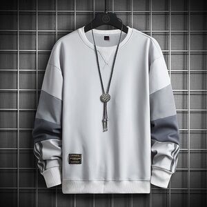 Stylish Men's Crewneck Sweater in White and Gray